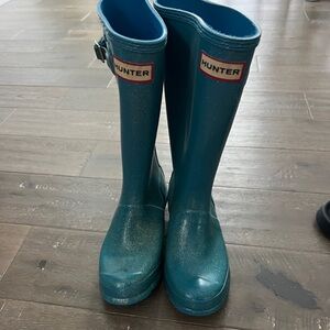 Hunter Kids Sparkly Teal Rain Boots
